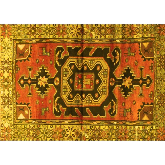 Ahgly Company Machine Washable Indoor Rectangle Persian Yellow Traditional Area Rugs, 5' x 7'