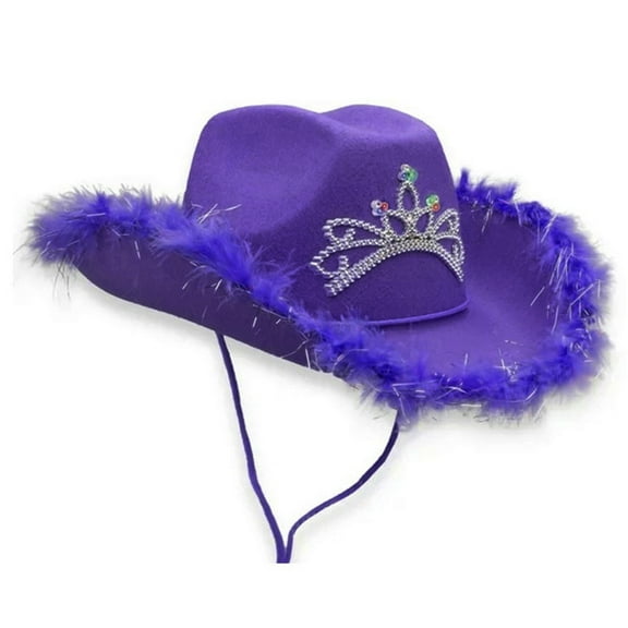 ZYHARUKO Rhinestone Crown Cowboy Hat for Women Wide Brim Role Play Cowgirl Hat Wedding Party Props Bachelorette Party Female Hat