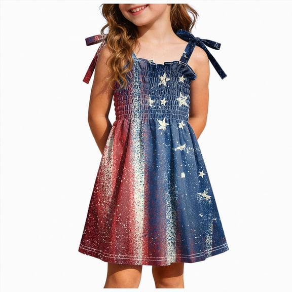 CAUYDY 1T-5T Toddler Baby Girls 4th of July Clothes Kids Outfit Stars Stripes Sleeveless Dress Independent's Day Suits (Sizes 1-2 Years,Watermelon Red)