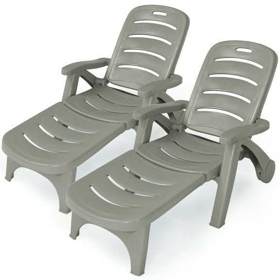 Patiojoy 2 PCS Patio Chaise Lounge Chair 5-Position Folding Recliner for Beach Poolside Backyard Gray