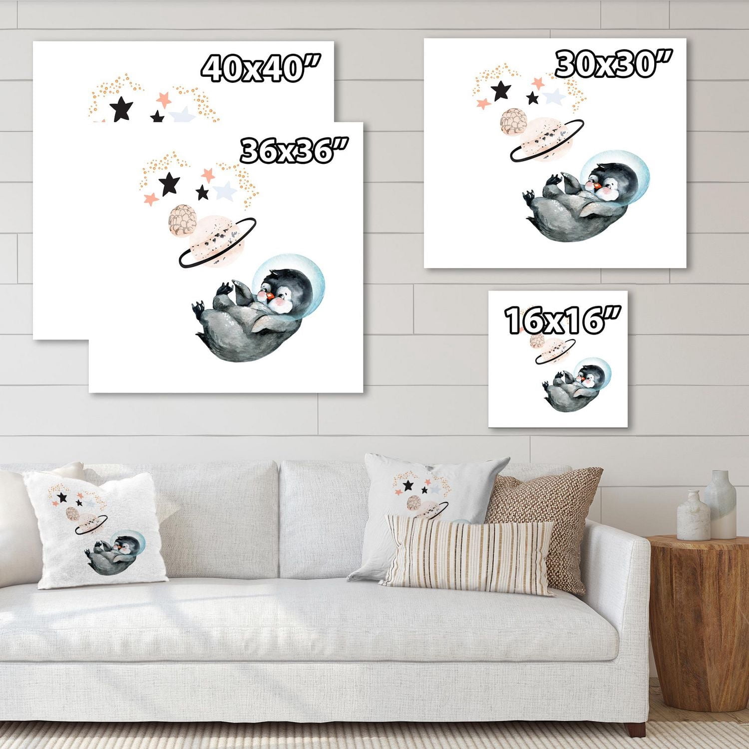 Designart Little Penguin With Stars and Planets I Canvas Wall Art