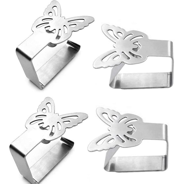 Juego De 4 Clips De Mantel De Acero Inoxidable - Diseño De Mariposa. Afortunado Sencillez