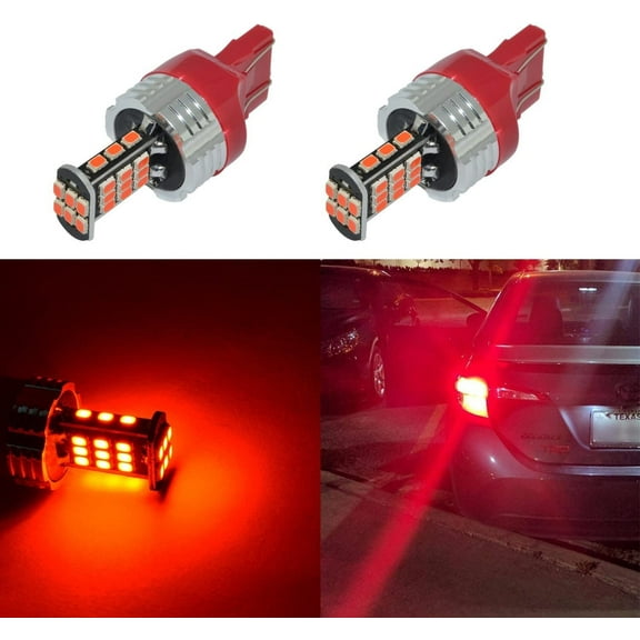 Alla Lighting 2pcs Super Bright 1000 Lumens W21W 7443 7440 LED Bulb T20 Wedge Pure Red High Power 3020 30-SMD LED Lights Bulbs for Center High-Mounted Stop Light ( 3rd Brake Light ) Lamp Replacement
