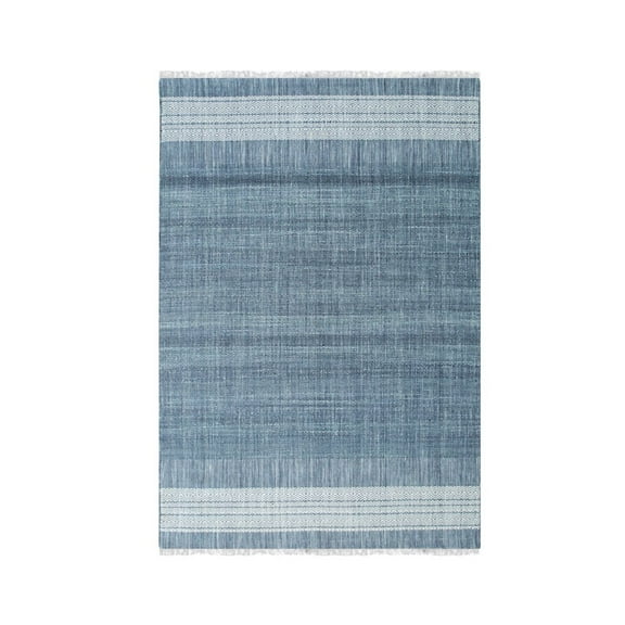 EORC Blue  Hand-Knotted Wool Modern HANDLOOM Flat Weave DURRIE Rug, 6' x 9'