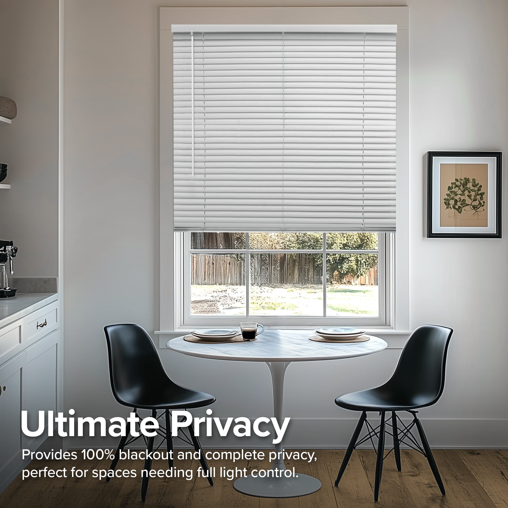 Chicology 46"w X 48"h Cordless White Vinyl Mini Blinds 1" Slats Room Darkening Child Safe Easy Install