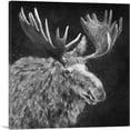 thumbnail image 1 of ARTCANVAS Bull Moose Elk Antlers Black White Canvas Art Print - Size: 12" x 12" (0.75" Deep), 1 of 9