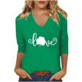 thumbnail image 2 of HaoXianJian St Patricks Day Shirts for Women V-Neck 2025 Casual 3/4 Sleeve Irish Love Heart Shamrock Graphic T shirt Green Saint Patty's Tunic Tops Plus Size 4X 5X Valentine's Day, 2 of 3