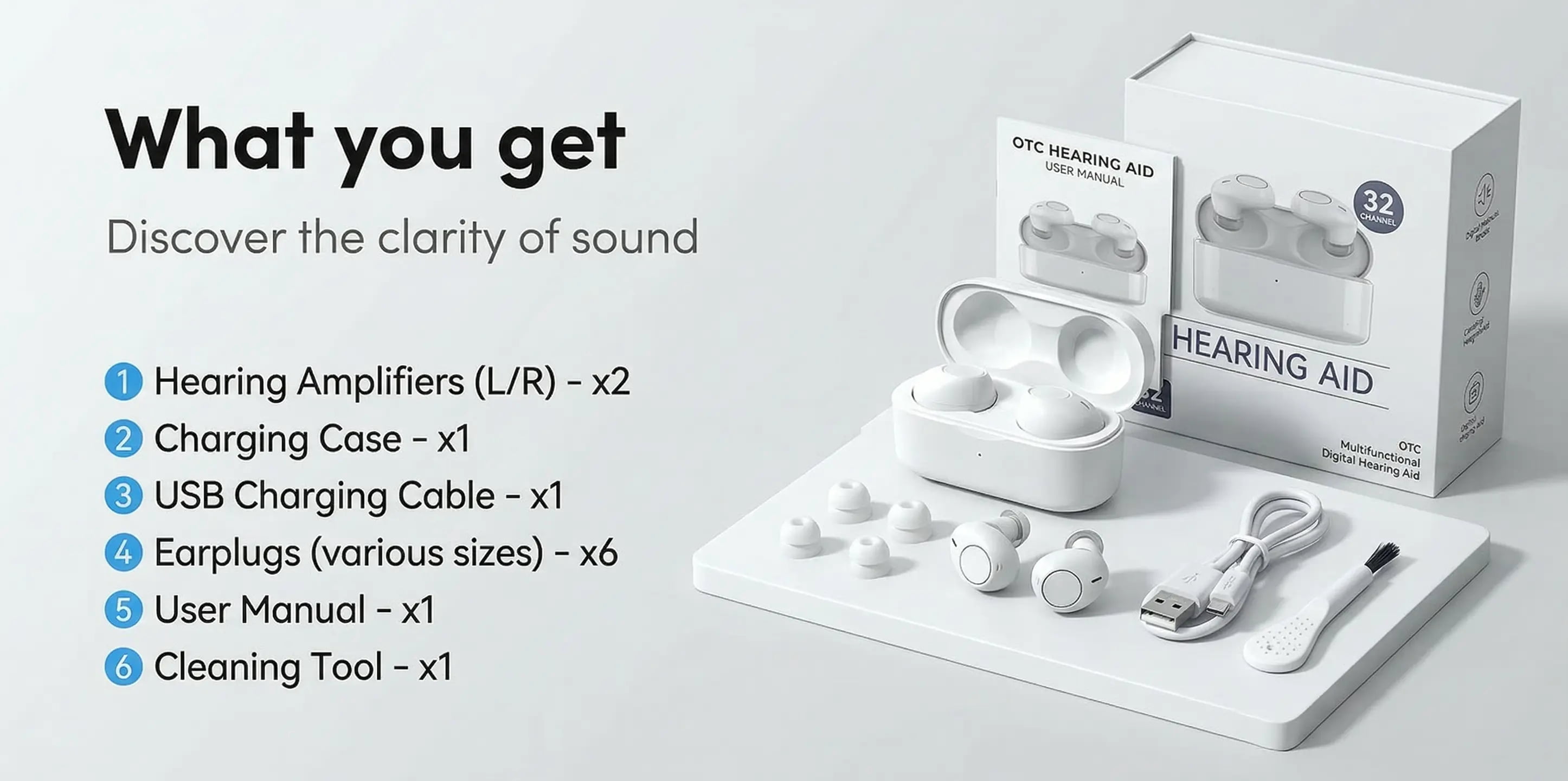 AuyeeSnc OTC Hearing Aids: 32-Channel Digital Chip,AI Adaptive,Noise Reduction,Portable Charge,Elder Hearing Amplifiers for Hearing Loss,4 Modes, 5 Volume Levels, 120Hrs