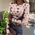 thumbnail image 2 of Womens Halloween Shirts Stretch Crewneck Long Sleeve Knit Tops Pumpkin Bat Print Holiday Tee Top, 2 of 5