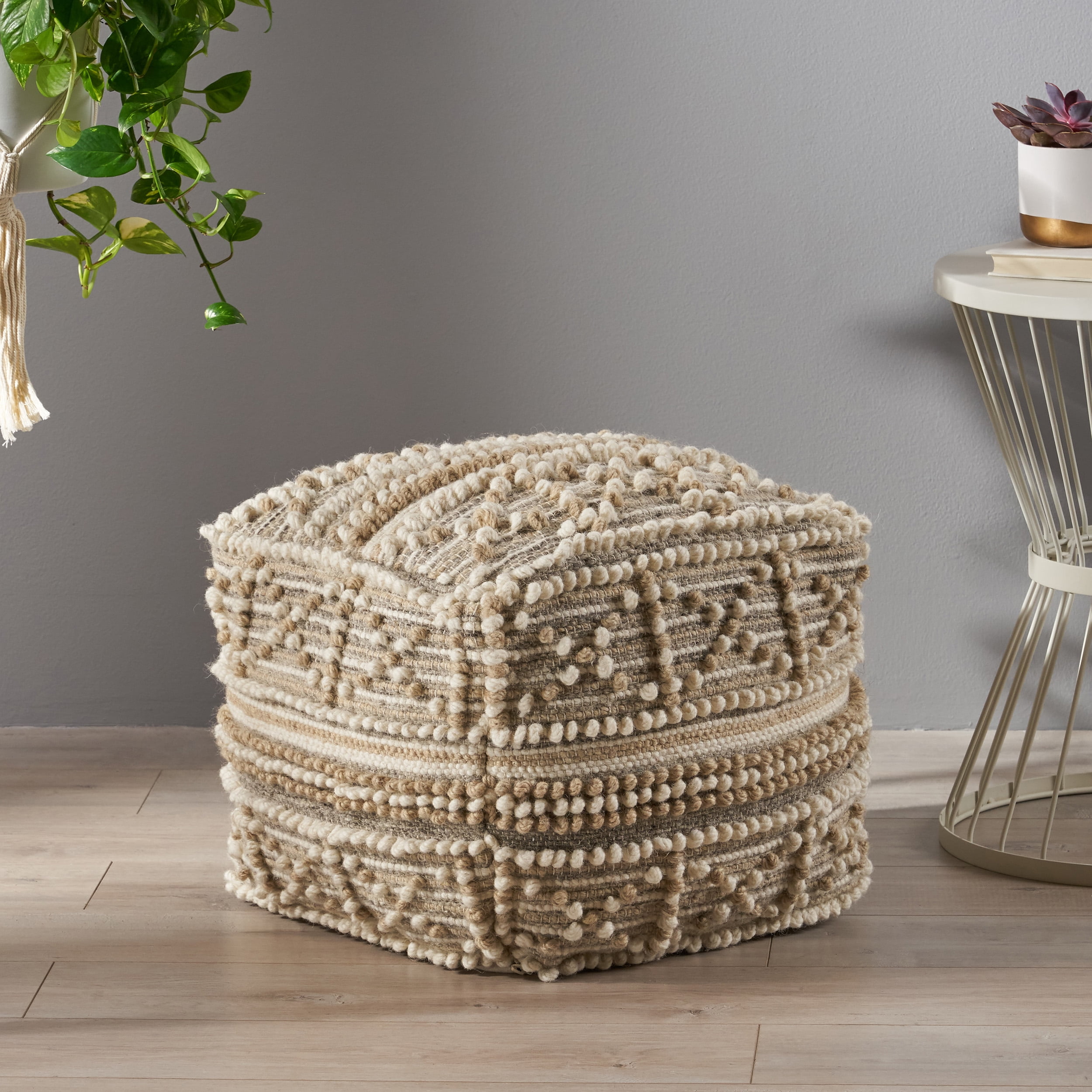 Noble House Cube Tufted Wool Pouf