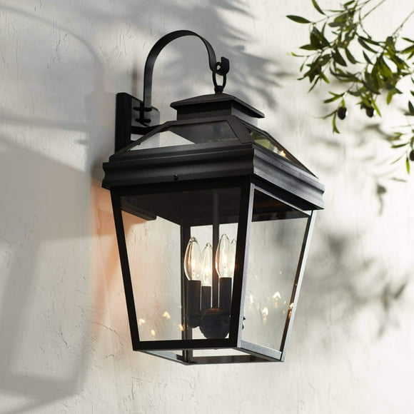 Stratton Street Traditional Outdoor Wall Light Fixture Textured Black Lantern 22 clear glass for Exterior House Porch Patio Outside Deck garage Yard Front Door garden Home - John Timberland
