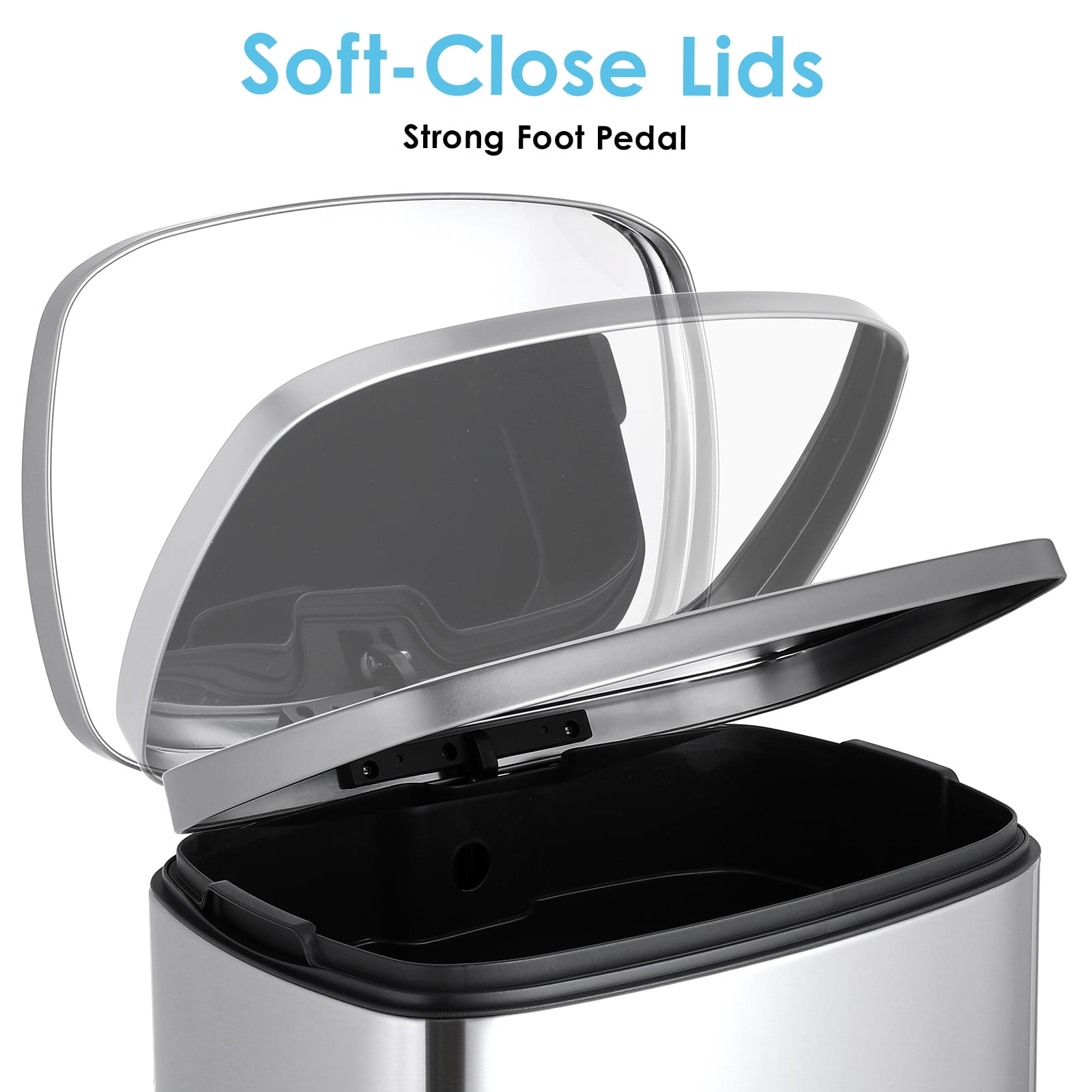 TLSUNNY 8 Gallon Stainless Steel Trash Can with Soft-Close Lid & Step Pedal, Kitchen Garbage Bin, for Home/Office