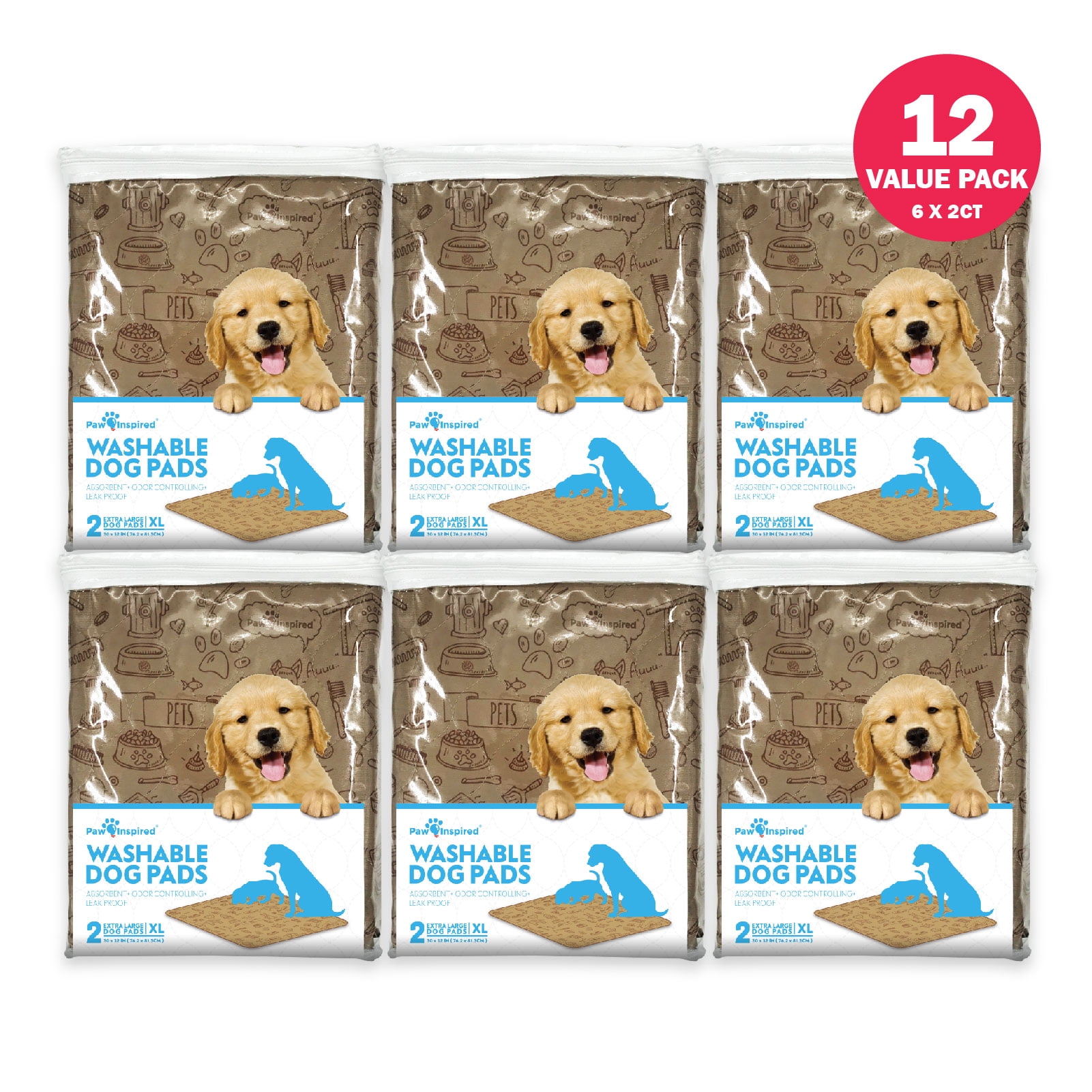 30'' x 32'' Paw Inspired Washable Pee Pads for Dogs Reusable Puppy