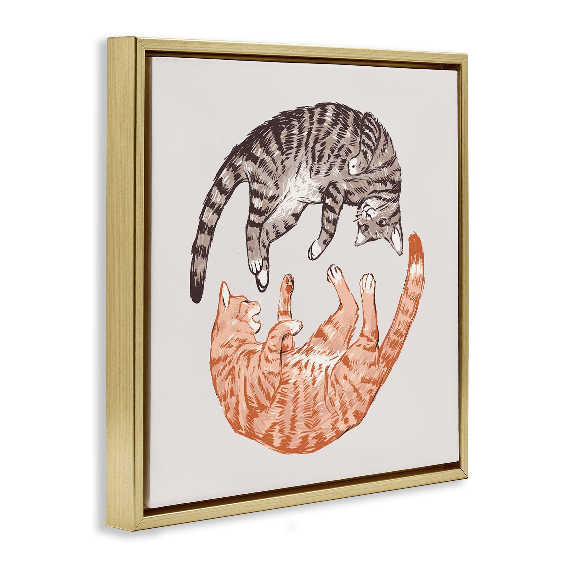Stupell Industries Tabby Cats Duo Animals & Insects Painting Gold Floater Framed Canvas Art Print Wall Art, 25 x 25