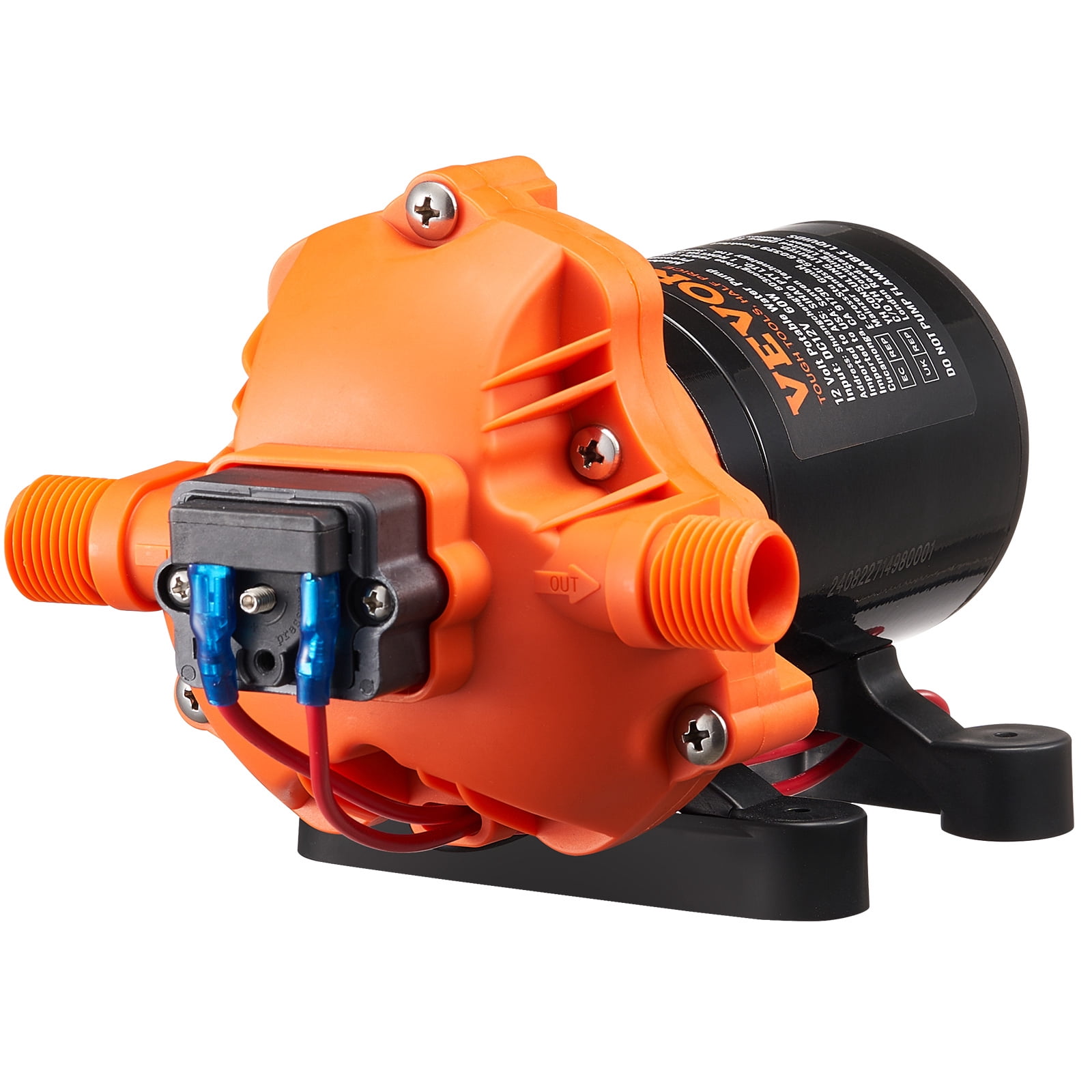 VEVOR 12V Diaphragm Pump, 1.8 GPM (6.81 L/min), 3-Chamber 12 Volt DC Water Pump with Automatic Pressure Switch 40-100 PSI Adjustable, 60 PSI, 1/2'' MNPT Port, for RV Yacht Food Truck Camper Marine