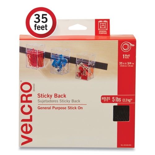 Sticky-Back Fasteners, Removable Adhesive, 0.75" X 35 Ft, Black | Bundle of 2 Each