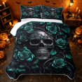 thumbnail image 2 of Erosebridal Spooky Skull Twin Quilt Set, Boho Teal Blooming Rose Twin Coverlet Set for Boys Girls, Silver Teal Black, 2-Piece 1 Bedspread and 1 Pillowcase, 2 of 7