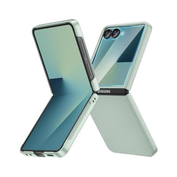 can for Galaxy Z Flip 7 Case, Built-in Back Screen Protector, Hard PC Ultra Slim Anti-Scratches Shockproof Wireless Charging Phone Cover for Samsung Z Flip 7, Mint Green