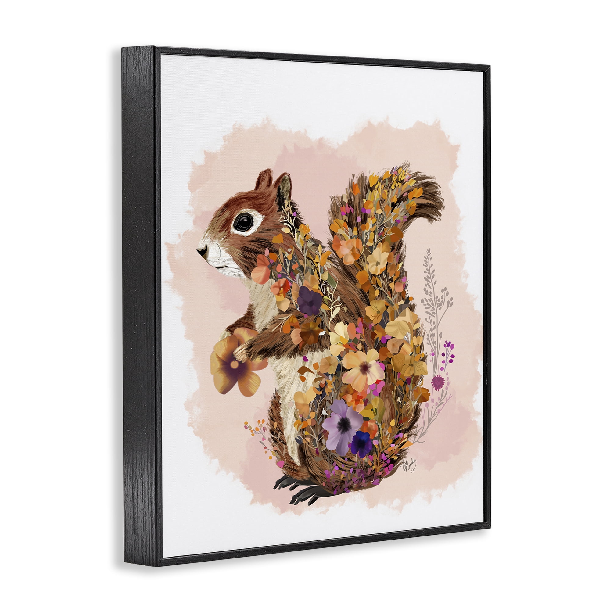 Stupell Industries Wildflower Patterned Squirrel Animals & Insects Painting Black Framed Art Print Wall Art, 16 x 20