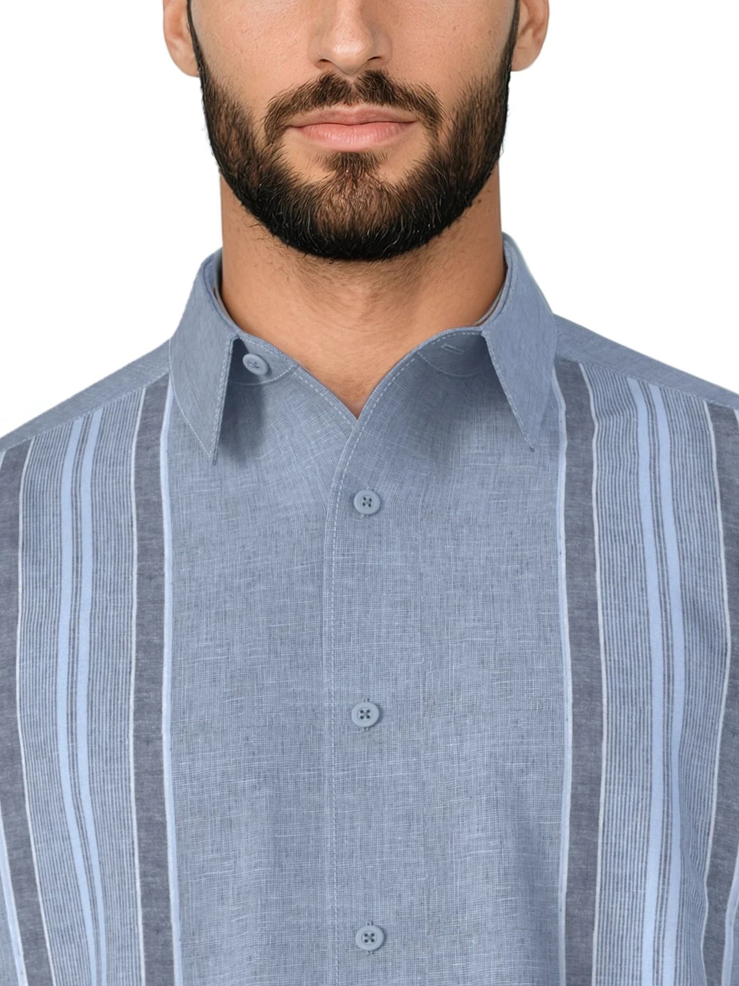Havanera Men's and Big Men's Yarn Dyed Panels Short Sleeve Linen Cotton Button-Down Shirt, Sizes S-5XL