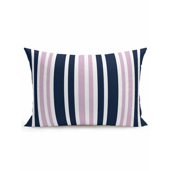 Outdoor Pillows Waterproof, Navy Blue Pink Striped Bedding Throw Pillows with Insert for Couch Sofa Bed, Modern Minimalist Ombre Lines 12x20 Inch Pillowcases Decorative Camping Patio Pillow Set of 1