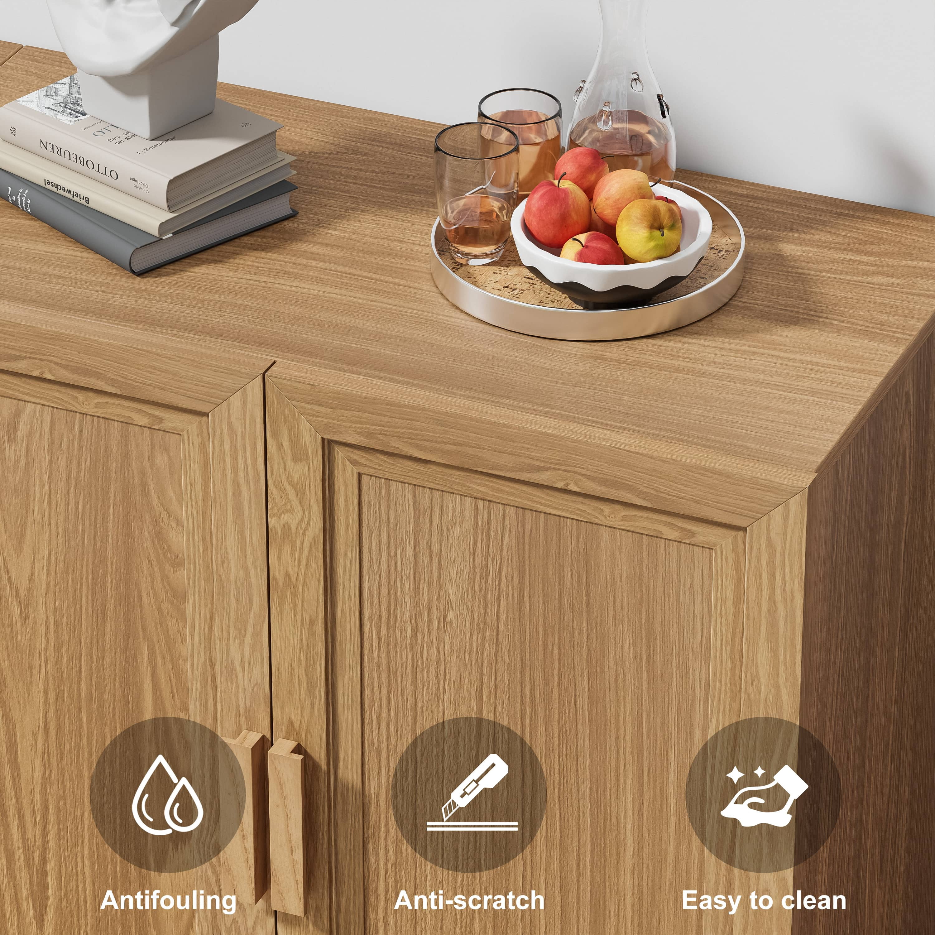 MAYEERTY 31"x31"x16" Storage Cabinet Wood Accent Cabinet for Living Room,Natural Wood