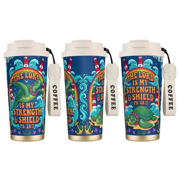 1pc Christianity Tumbler 18oz "The Lord is My Strength" Bible Verse, Leak-proof Religious Coffee Mug