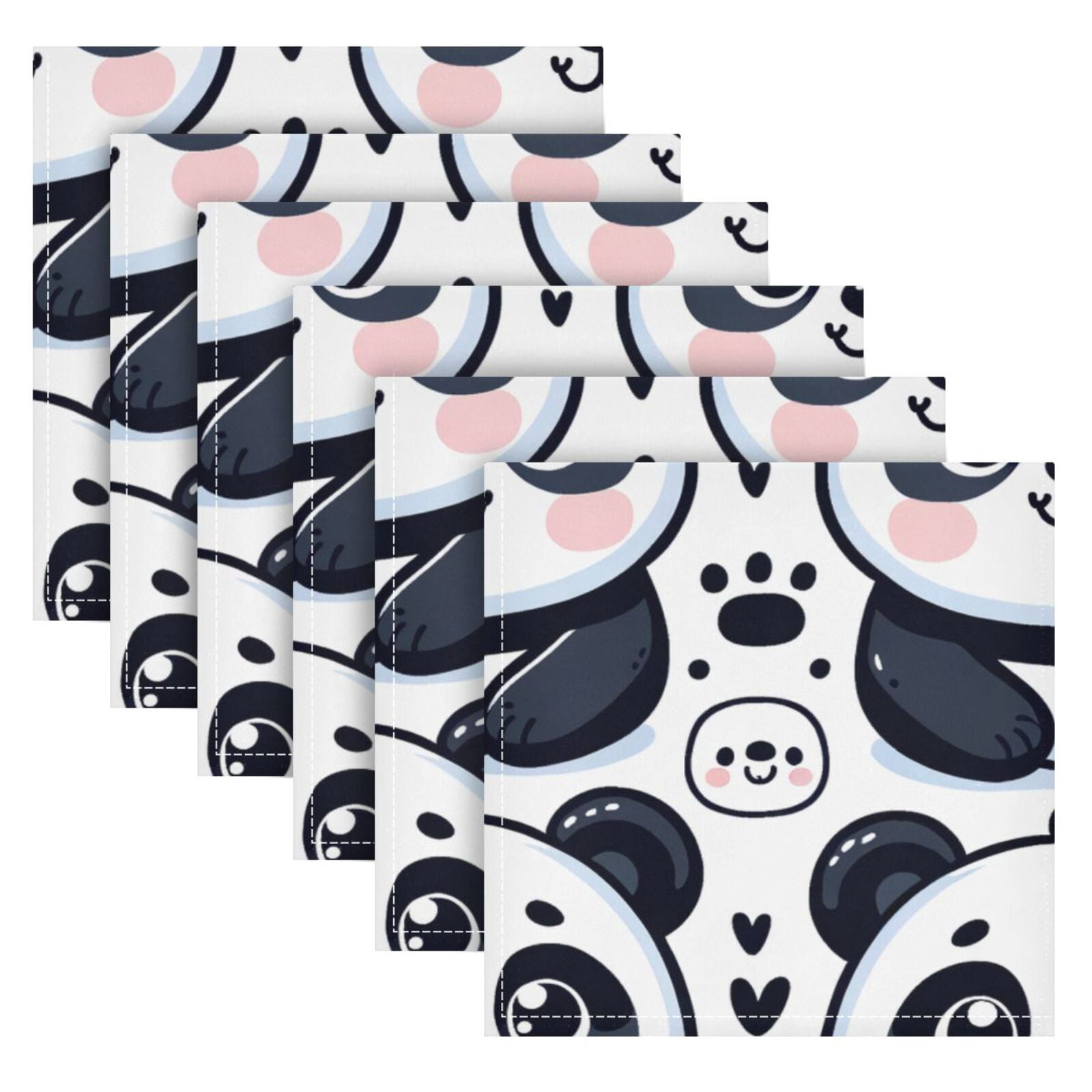 JSTEL Cute Cartoon Panda Cloth Napkins Set of 6, 20x20 Inch Washable and Reusable Napkin for Decoupage Dinner Party Everyday Use