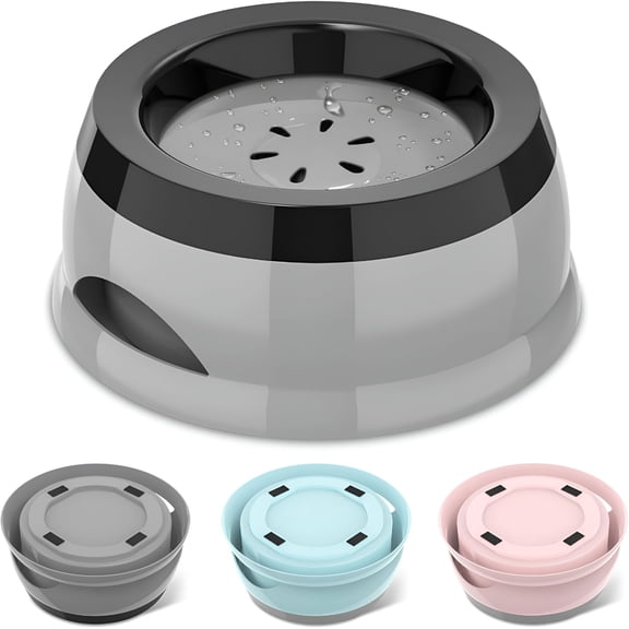 ACDANC 25Oz Slow Drink Dog Water Bowl,No Spill Water Bowl for Dogs Cats,Non-Splash No Mess Puppy Kitten Water Feeder,Carried Portable Base for Vehicle Car,Travel,Home(Small/Medium Pets)-Gray