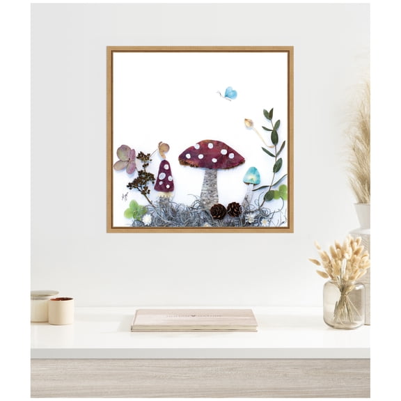 Kate and Laurel Framed Canvas Wall Art Print Mushroom No. 1 by Madeline Jeppesen, 22 x 22 Sylvie Natural Frame, Whimsical, Nature Art for Wall Decor