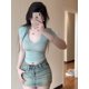 thumbnail image 3 of Camisetas Mujer Moda Brillante Verano Sexy Encantador Elegante Chic Estilo Coreano Cuello en V Ropa de Calle Manga Corta Combinación Transpirable, 3 of 6