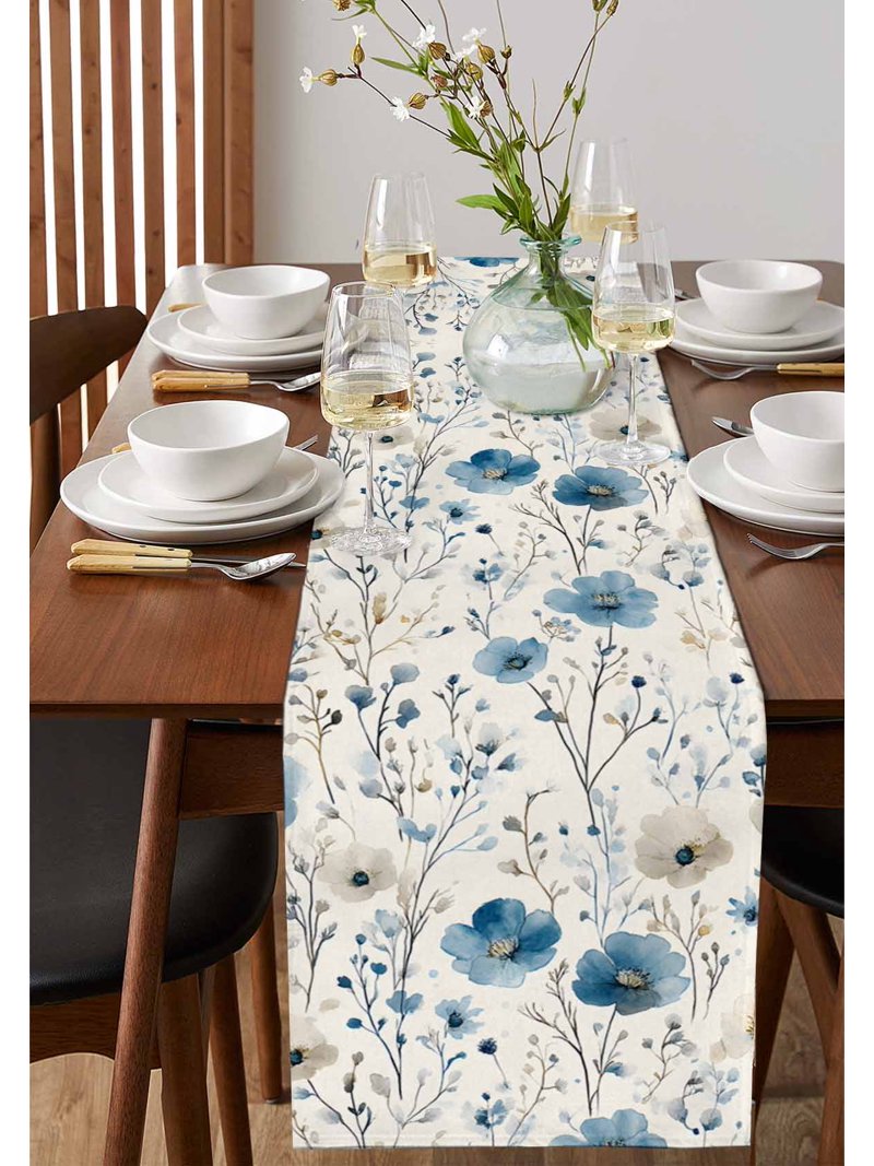 blue dresser scarf Table Runner 14 x 72 Inch Spring off White Lake Flower Leaves Vintage Table Runners Non-Slip Heat Kitchen Dining Table Decor for read chart and instructions Style Season Description:SPRING 2026 DELIVERY 2 Alright, Nikki, ready for Color:As Picture Show