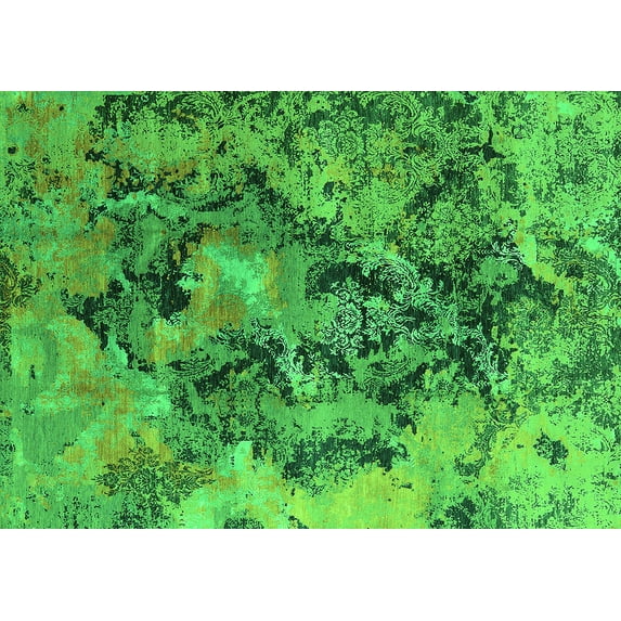 Ahgly Company Indoor Rectangle Oriental Green Industrial Area Rugs, 2' x 4'