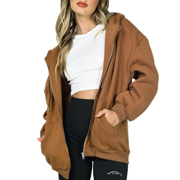 Womens Oversized Zip Up Hoodie Y2K Jacket Baggy Loose Basic Zipper