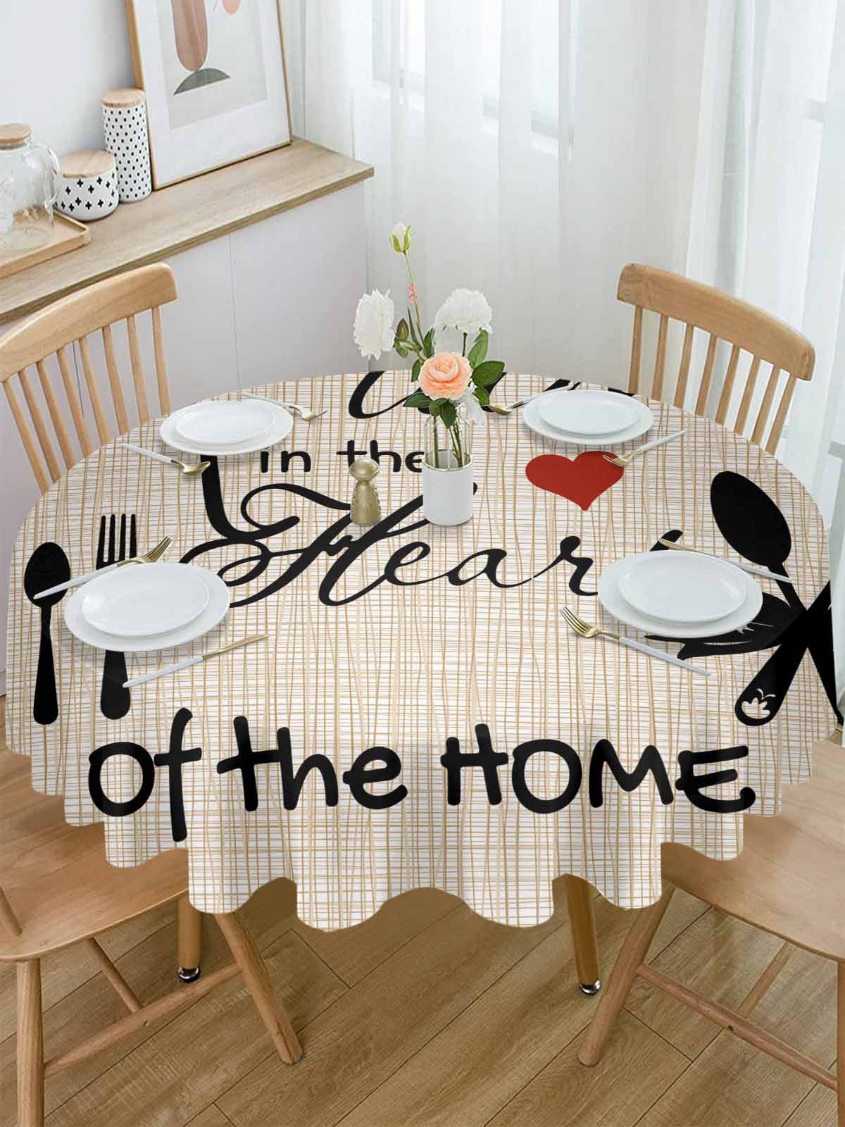 Round Tablecloth Vintage Waterproof Oil Proof Polyester Table Cloth Cover Decor for Home Dining Outdoor,Patio,Parties, 54" Dia. The Kitchen in The Heart of The Home Black Tan Brown