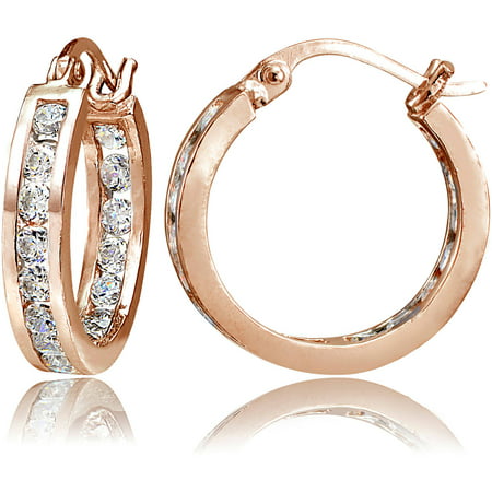 Chanel-Set CZ 14kt Rose Gold over Sterling Silver Hoop Earrings