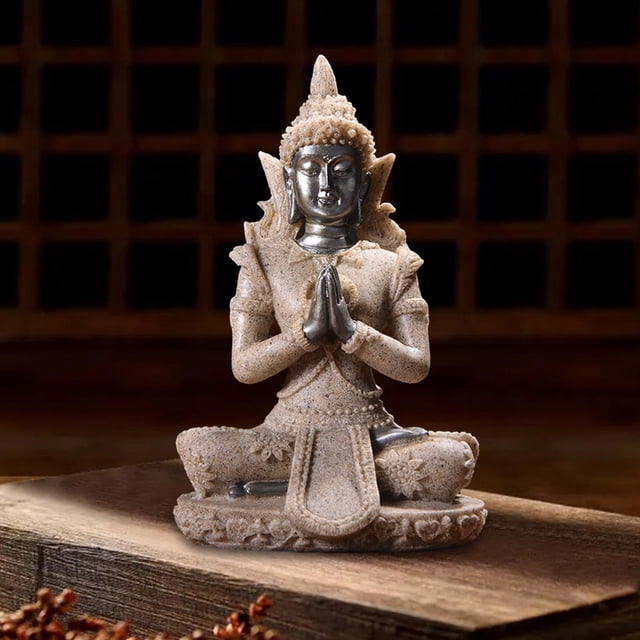 Estatua de Buda sentado meditando de piedra arenisca, adorno de escritorio, elegante y elegante, 7,5x5x11cm, para decoración de bonsái de jardín y Estilo B