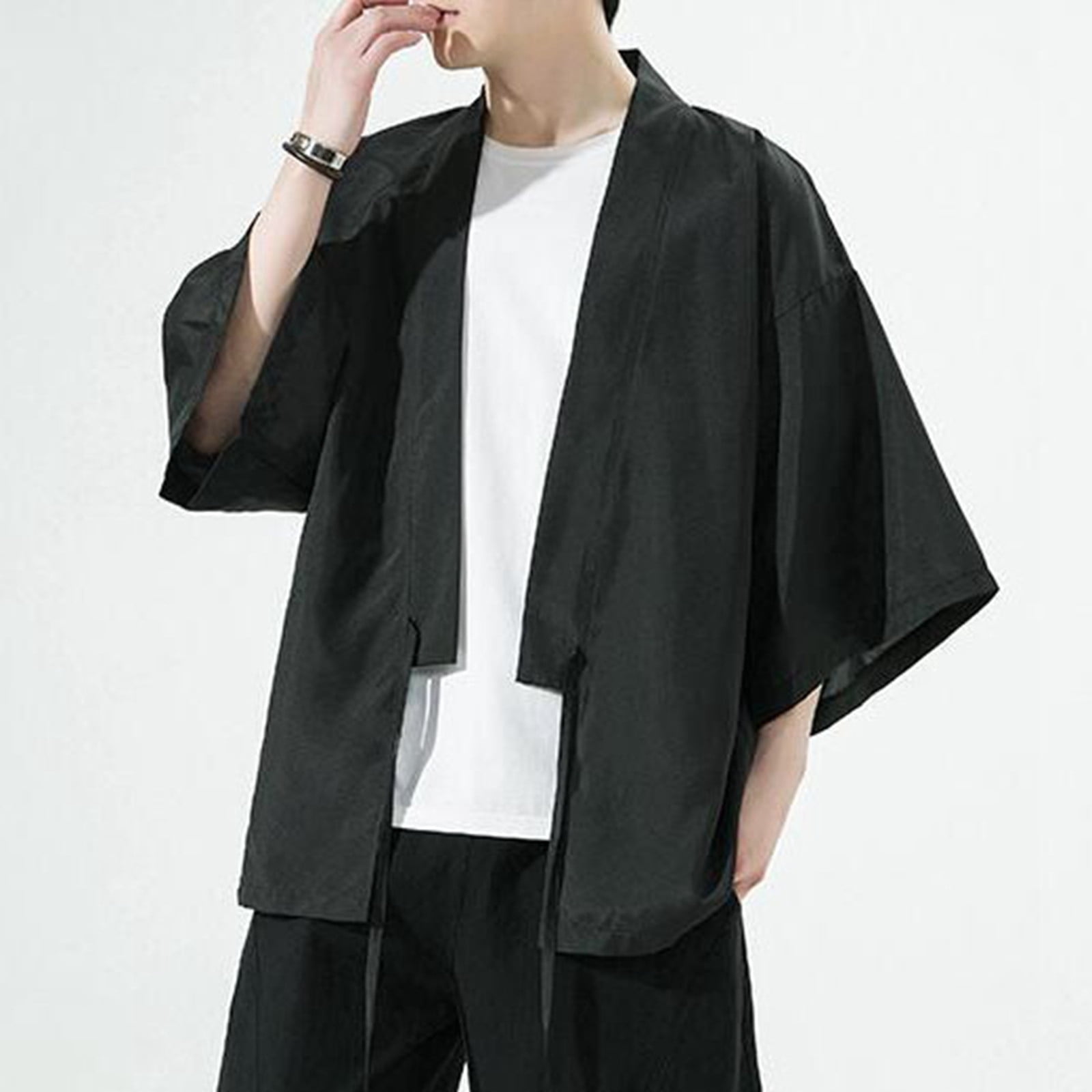 Black cotton kimono jacket clearance