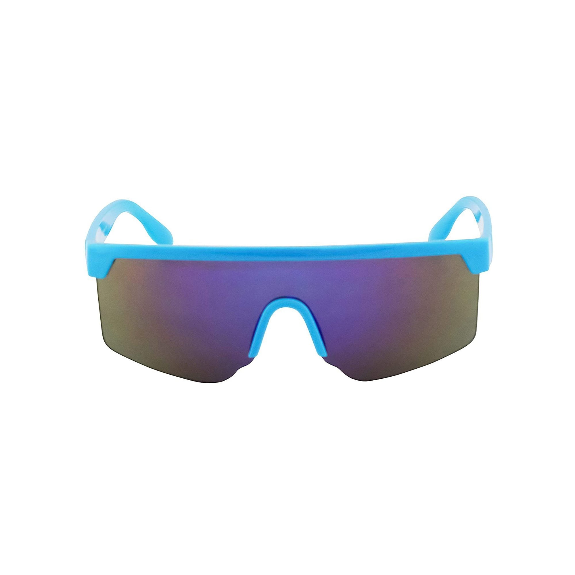 Oversized Semi Rimless Neon Rainbow Mirrored Shield Flat Top