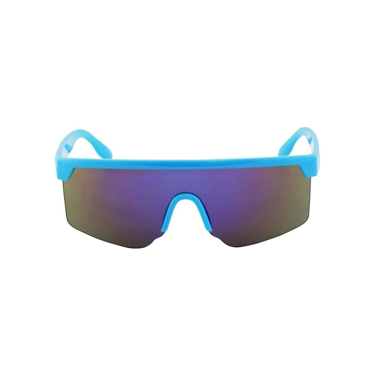 Oversized Semi Rimless Neon Rainbow Mirrored Shield Flat Top