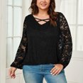 thumbnail image 5 of Hanen Plus Size Women's Cross V Neck Sheer Double Layers Long Sleeve Lace Blouse Tops, 5 of 7