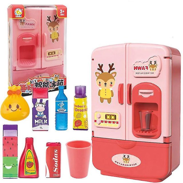 Refrigerador de juguete de cocina de simulación para niños, juego de casa de juegos educativo (rosa)