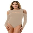 thumbnail image 1 of STEPBYJ Women's Cutout Off Shoulder Round Neck Sexy Casual Long Sleeve and Short Sleeve Bodysuit (S, MOCHA), 1 of 3