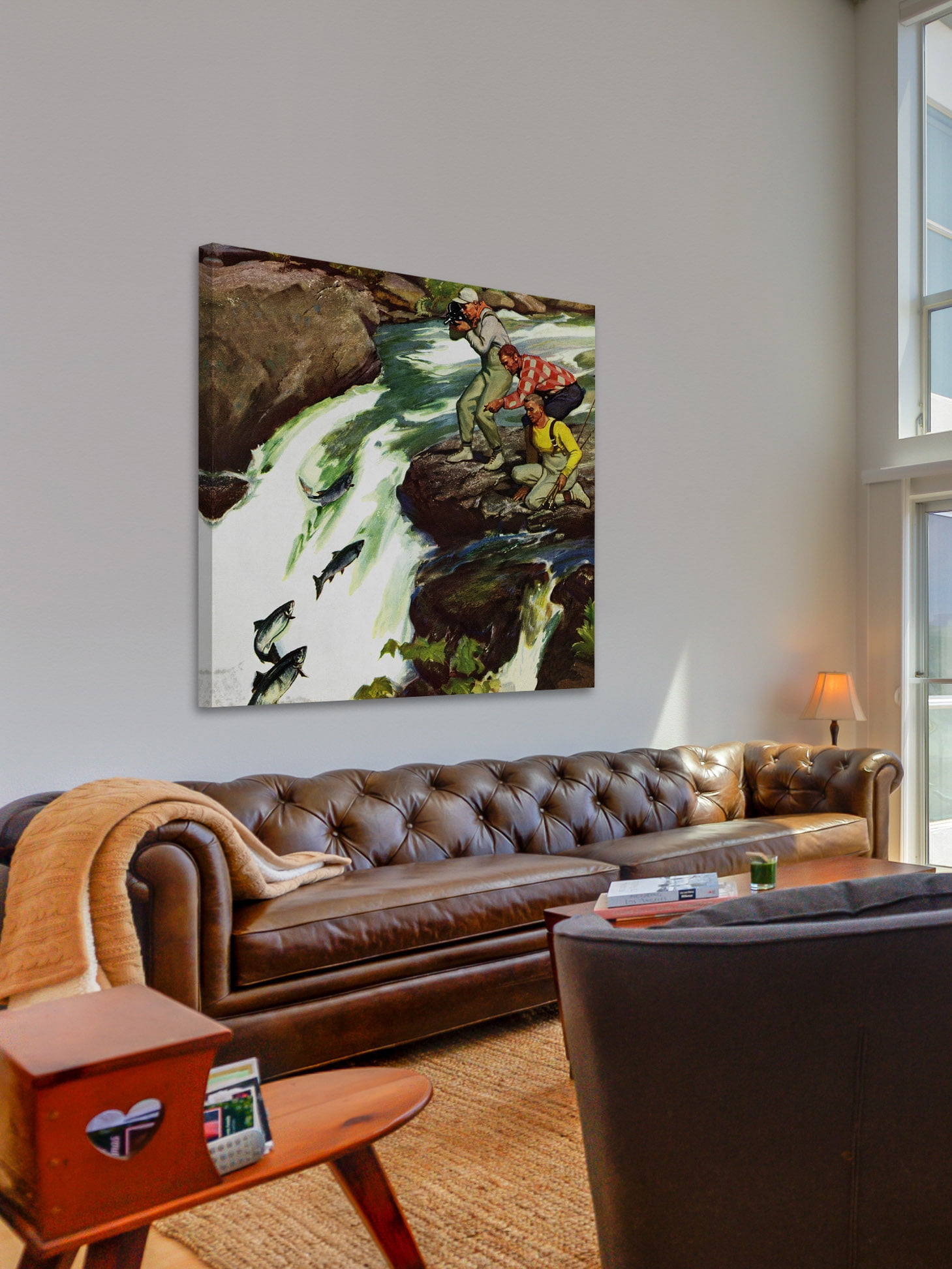 "Salmon Upstream" Painting Print on Wrapped Canvas
