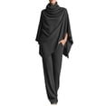 thumbnail image 2 of Maqroz Vacation Outfits for Women Long Sleeve Crewneck Pullover with Contrast Piping and High Waist Wide Leg Pants Set Sophisticated Summer Travel Outfit, 2 of 5