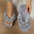 thumbnail image 2 of Lovskoo 2024 Fuzzy Slippers for Women Open Toe Warm Cute Plush Soft Soled Cotton Shoes House Slippers for Women Indoor Gray, 2 of 9