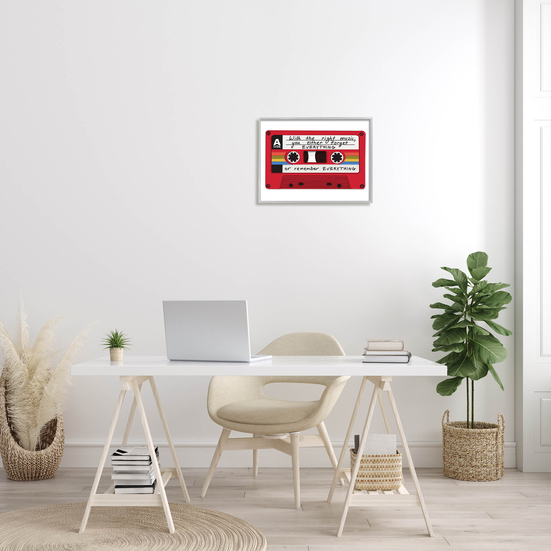 With The Right Music Vintage Cassette Inspirational Graphic Art Gray Framed Art Print Wall Art