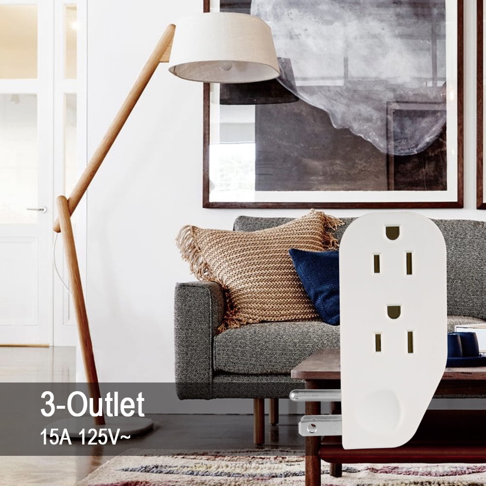 Hyper Tough 3-Outlet Grounded White Right Angle Plug-in Type Wall Tap, 15 Amps