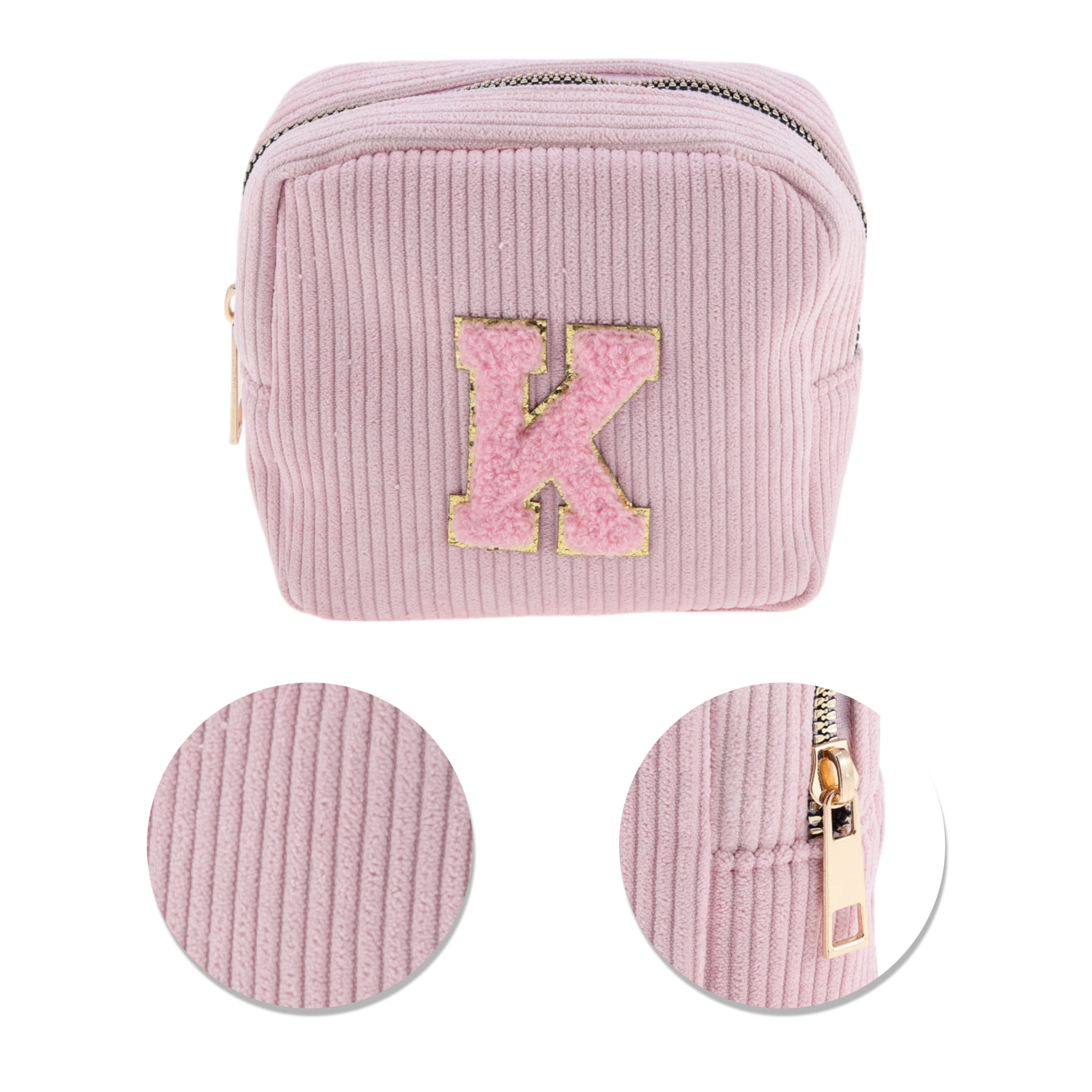 Unique Bargains 1 Pc Letter K Pattern Makeup Bag for Travel for All Occasions Pink