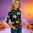 thumbnail image 2 of Cute Halloween Shirt Girls Ghost Pumpkin Bow Print 3/4 Sleeve T Shirt Halloween Graphic Tee Spooky Season Fall Outfit Kids,2-3 Years,Green, 2 of 7